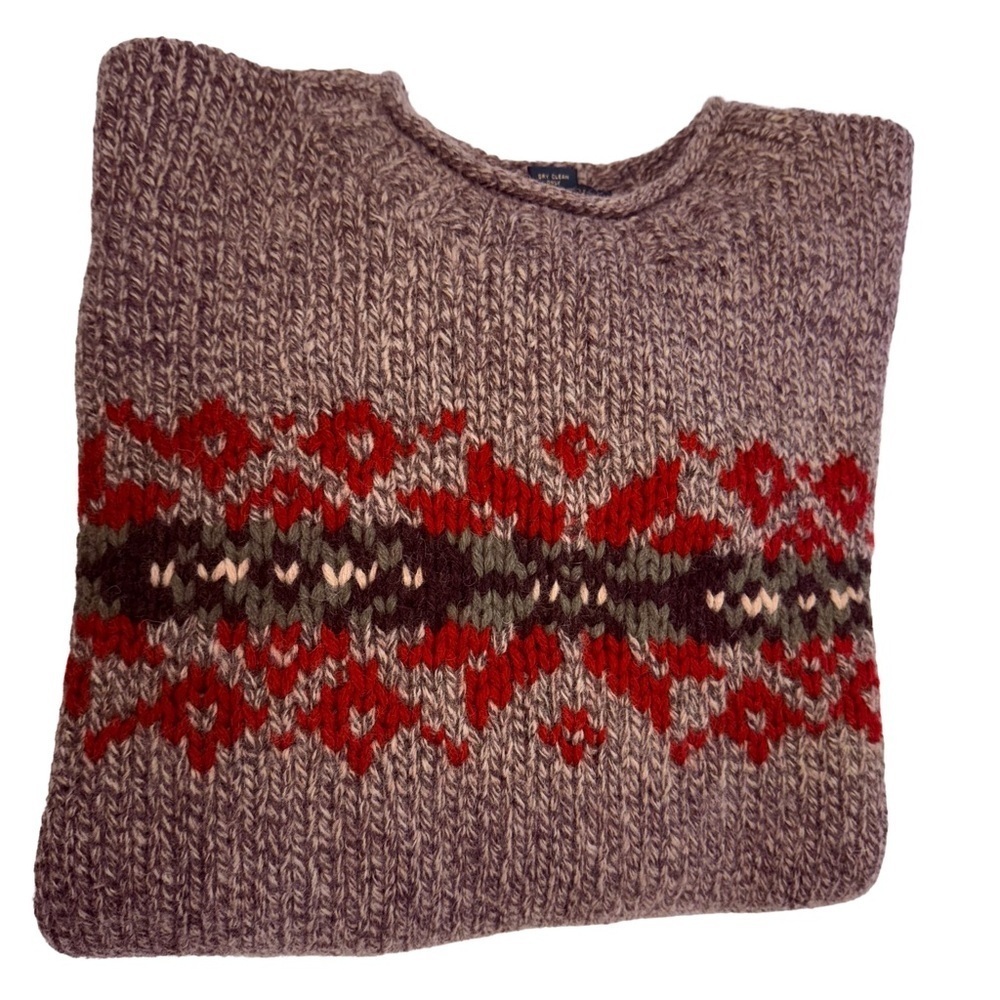 J. CREW VTG Men’s Knit Sweater Heavy Weight 100% Wool Tan / Brown Sz XL EUC